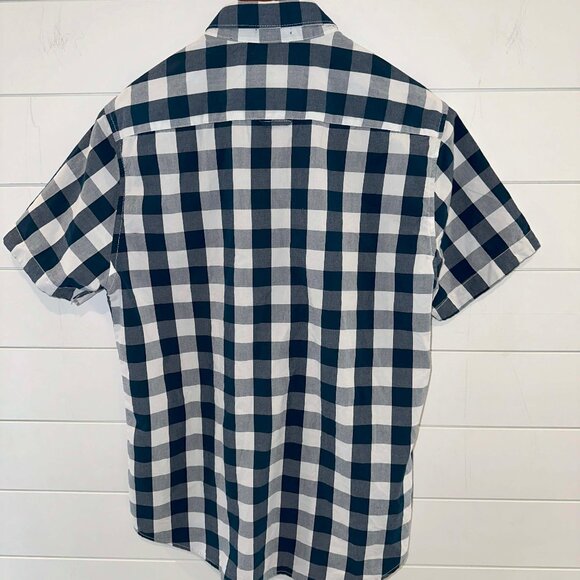 Denim & Flower Mens M Shirt Ricky Singh Button Up Short Sleeve Blue Check - Picture 2 of 4